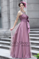 Purple Grecian Prom Formal Evening Dress with Sparkly Jewel Neckline